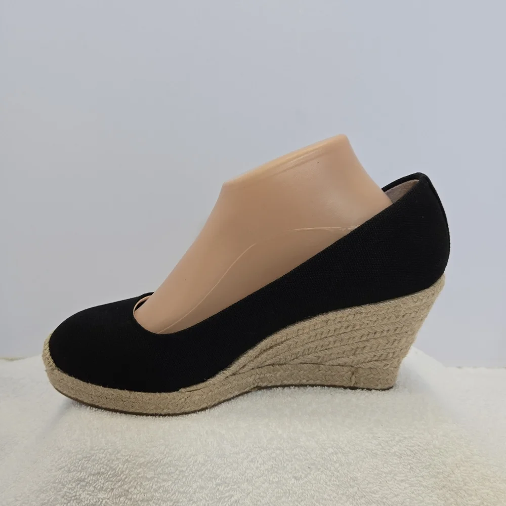J. Crew Seville Espadrille Wedges Black Round Cap Toe Size 9 Platform Canvas